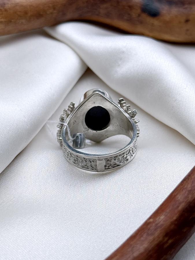 купить Кольцо из серебра с черным агатом, 18 размер  , фото 4