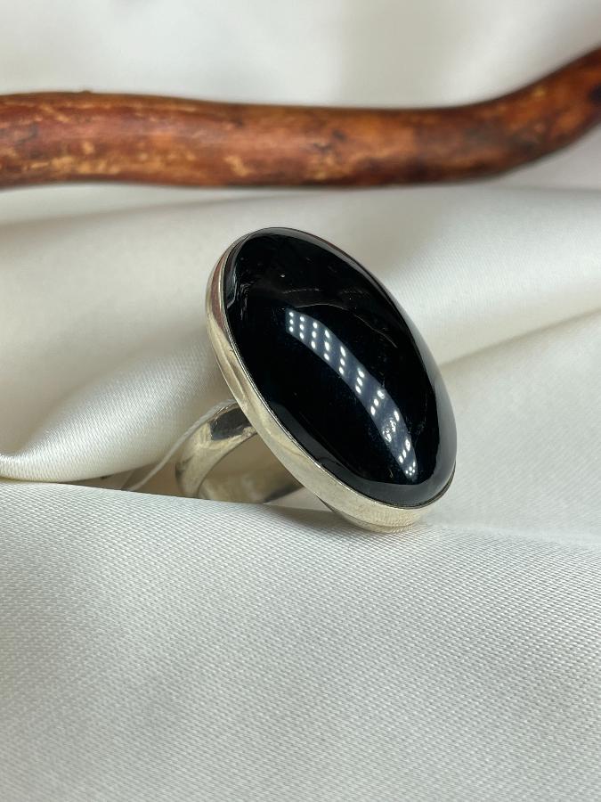 купить Кольцо из серебра с черным нефритом,19 размер , фото 3