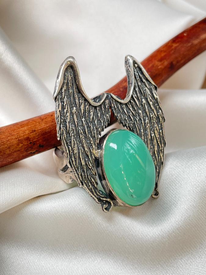 купить Кольцо из серебра с хризопразом,18,5 размер  , фото 1