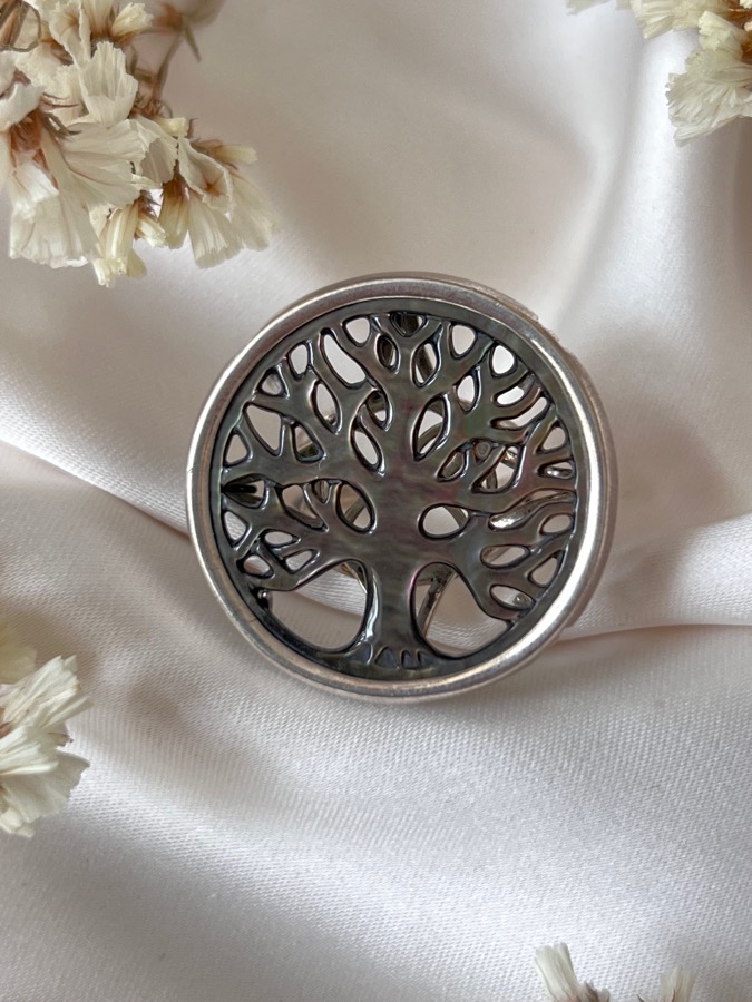 Кольцо из серебра в форме Дерева Жизни с перламутром, 18,5 размер 13565B, фото 3