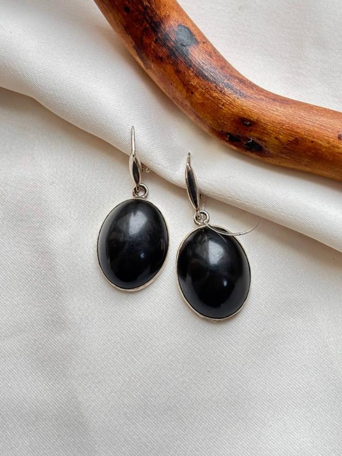 купить Серьги из серебра с гагатом  , фото 2