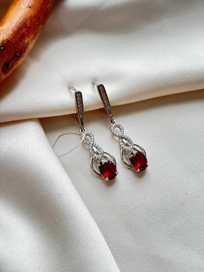 купить Серьги из серебра с гранатом и фианитом  , фото 2
