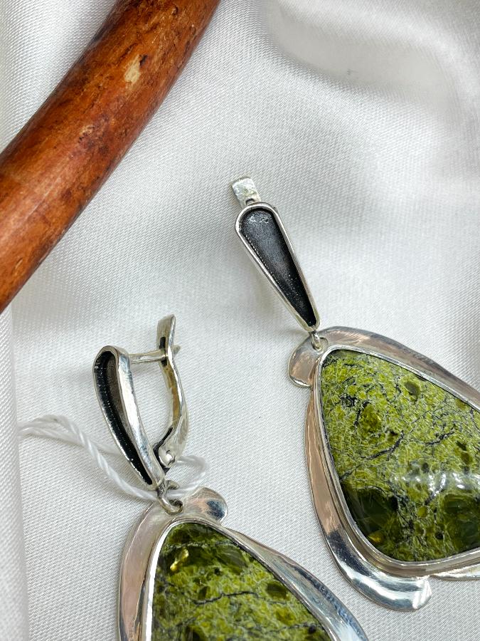 Серьги из серебра с змеевиком  U-3465, фото 4