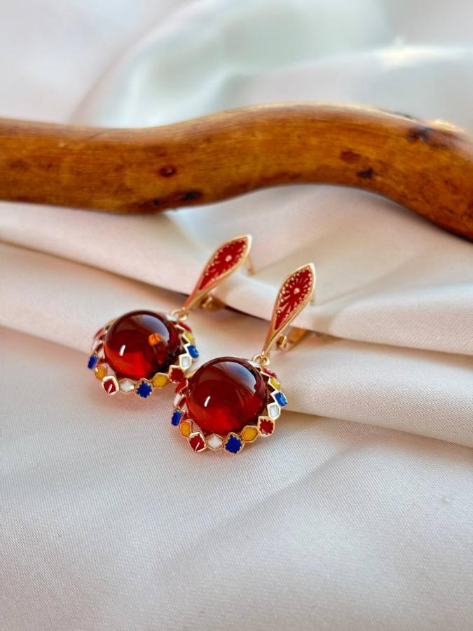 купить Серьги из серебра с красным янтарем , фото 2