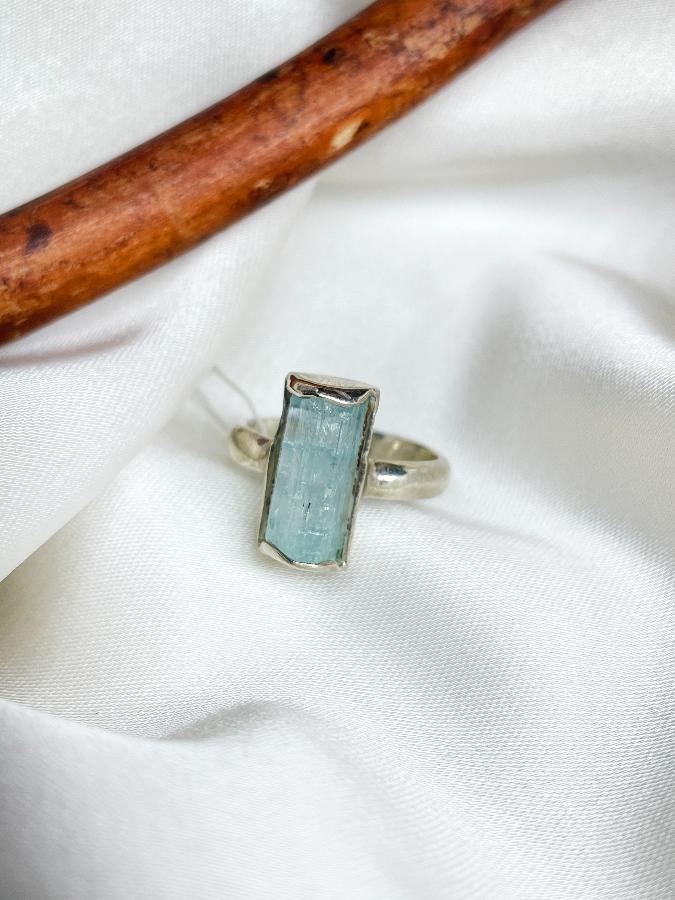 Кольцо из серебра с аквамарином, 16 размер  U-2208, фото 2