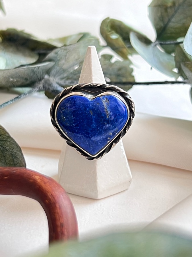 Кольцо в форме сердца с лазуритом, 18 размер KL-1140, фото 1
