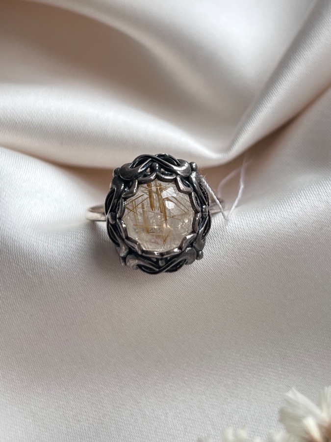 Кольцо из серебра с волосатиком (рутиловый кварц), 18,5 размер K-111, фото 3