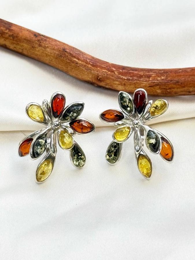 купить Серьги из серебра с янтарным миксом  , фото 2