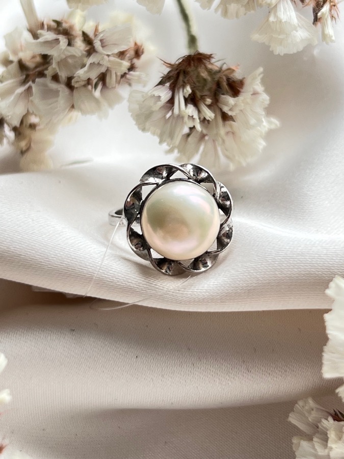 Кольцо из серебра с жемчугом, 16 размер 555958, фото 3