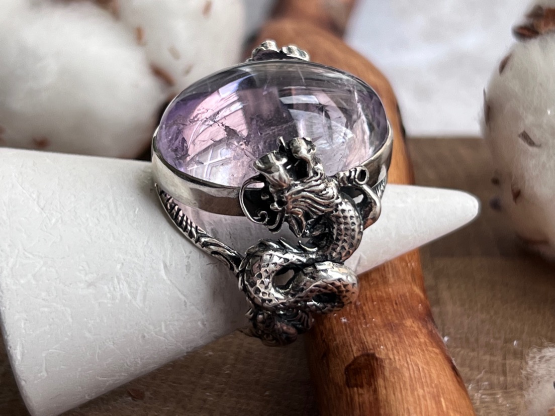 Кольцо в форме драконов с аметистом, 18,5 размер KL-0986, фото 3