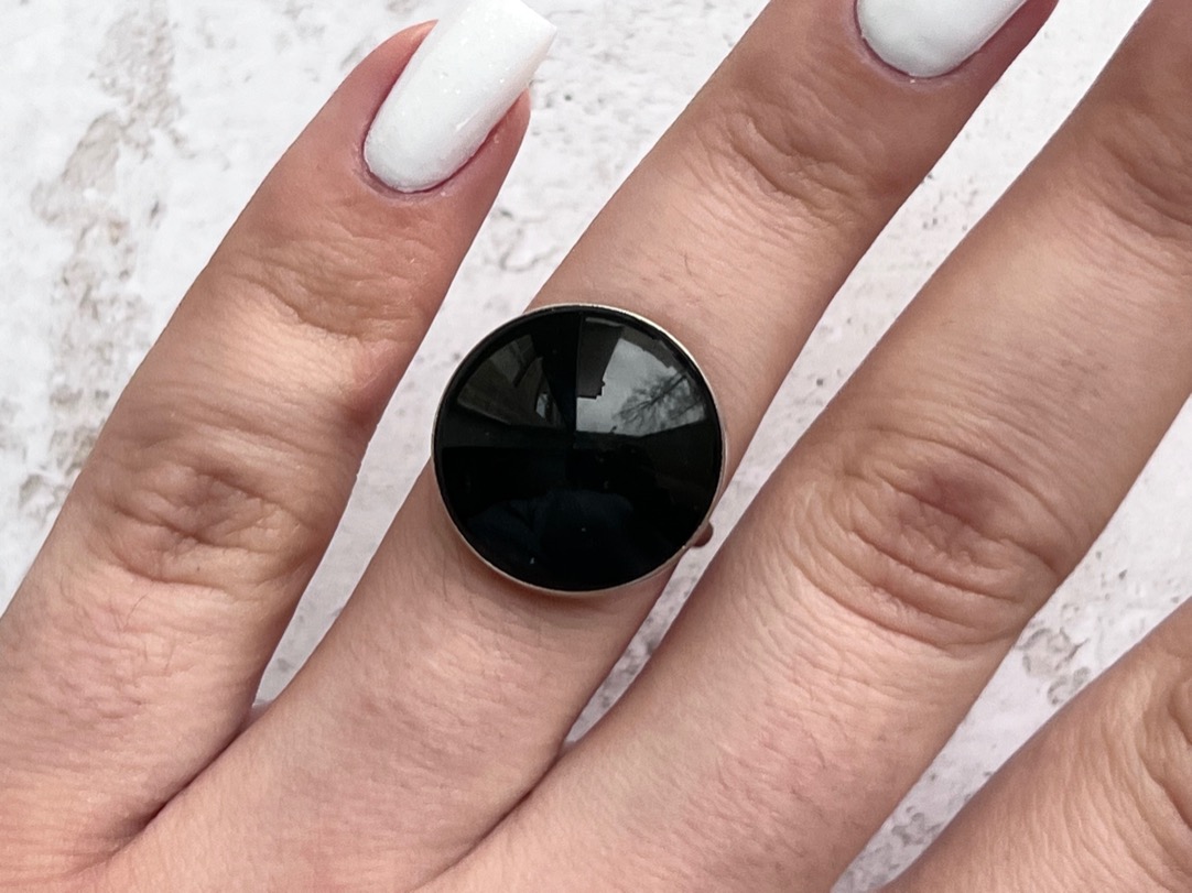Кольцо с чёрным нефритом, 16,5 размер KL-0649, фото 4