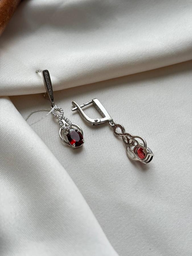 купить Серьги из серебра с гранатом и фианитом  , фото 4