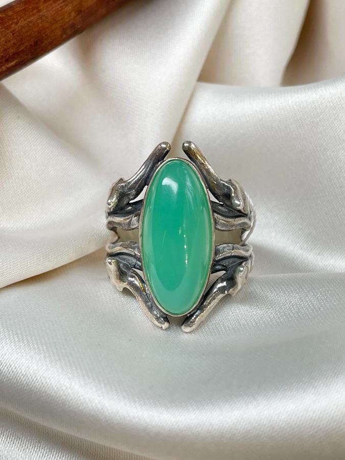 Кольцо из серебра с хризопразом,18 размер  U-3114, фото 1