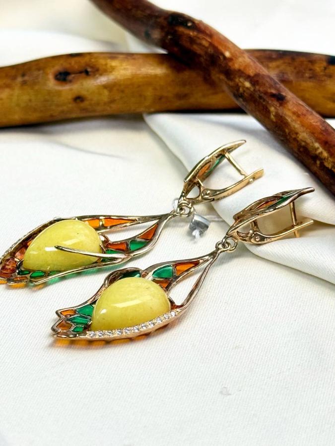 купить Серьги из серебра с желтым янтарем , фото 1