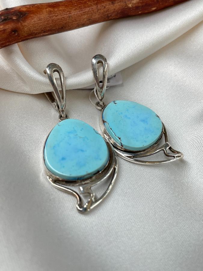 Серьги из серебра с бирюзой   U-264, фото 2