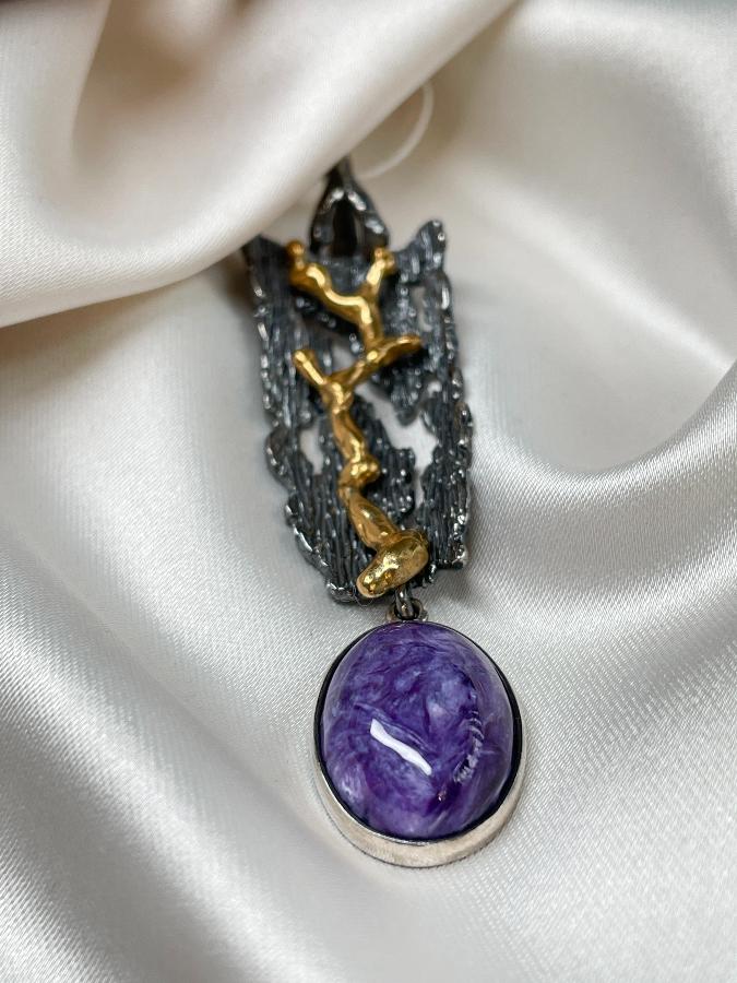 Кулон из серебра с чароитом б1949, фото 1