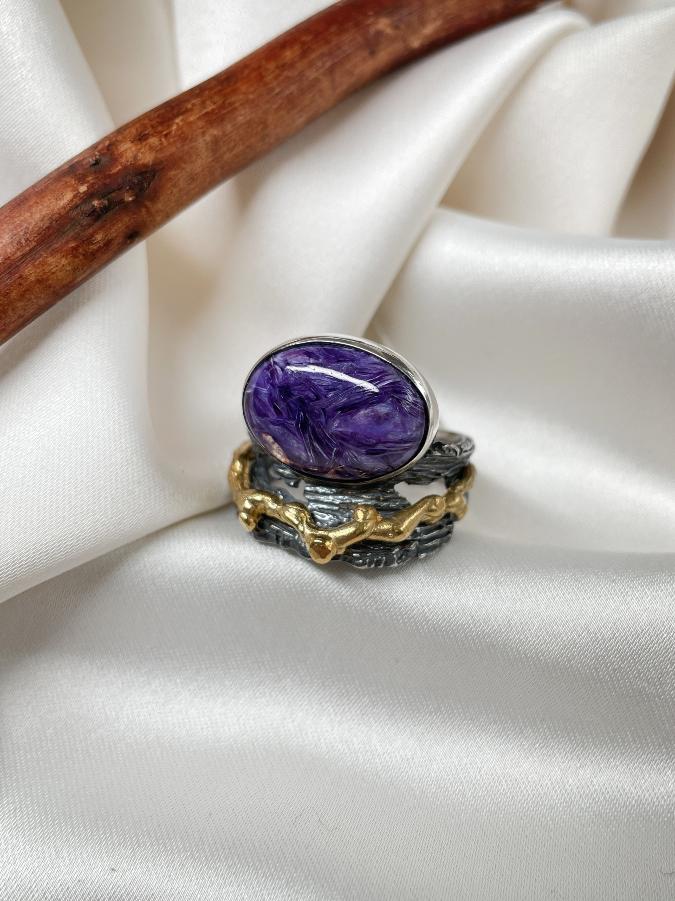 купить Кольцо из серебра с чароитом,19 размер , фото 2