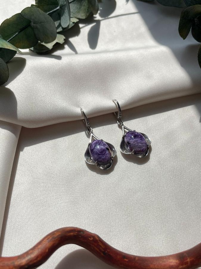 купить Серьги из серебра с чароитом  , фото 3