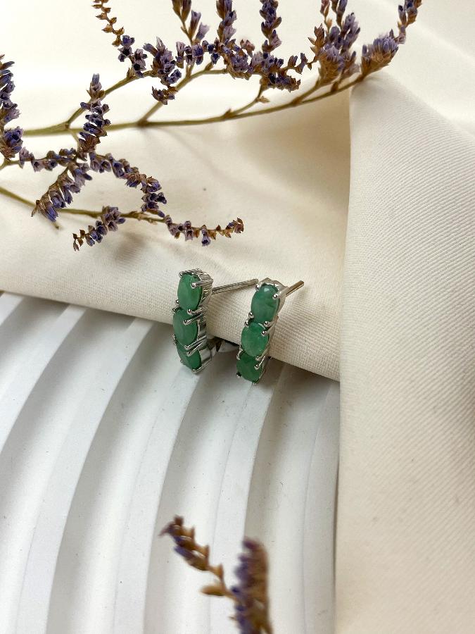 Серьги из серебра с изумрудом (зелёный берилл)  558467, фото 2