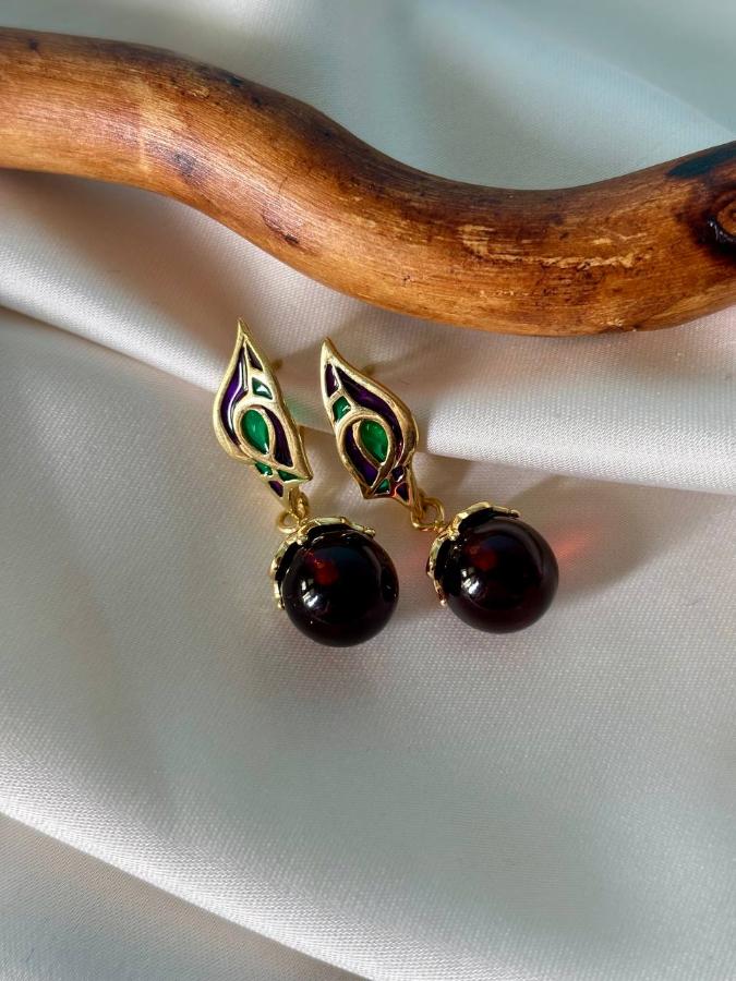 купить Серьги из серебра с красным янтарем , фото 3