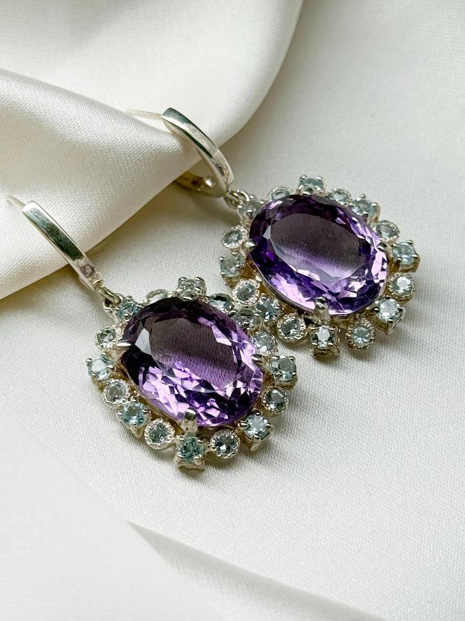 Серьги из серебра с аметистом и топазом  U-3252, фото 1