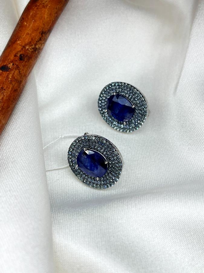 Серьги из серебра с сапфиром (синий корунд)  U-1665, фото 2