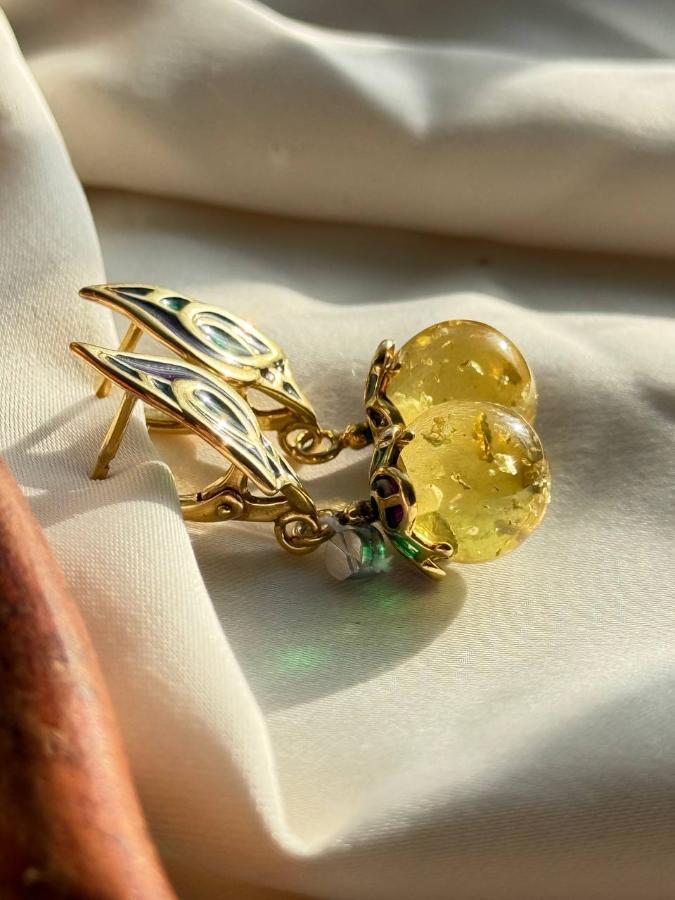купить Серьги из серебра с желтым янтарем  , фото 1