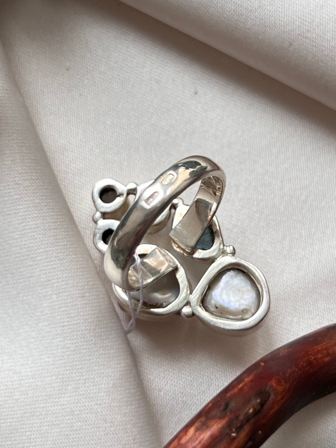 Кольцо из серебра с жемчугом, аквамарином и топазом в огранке, 17,25 размер U-369, фото 5