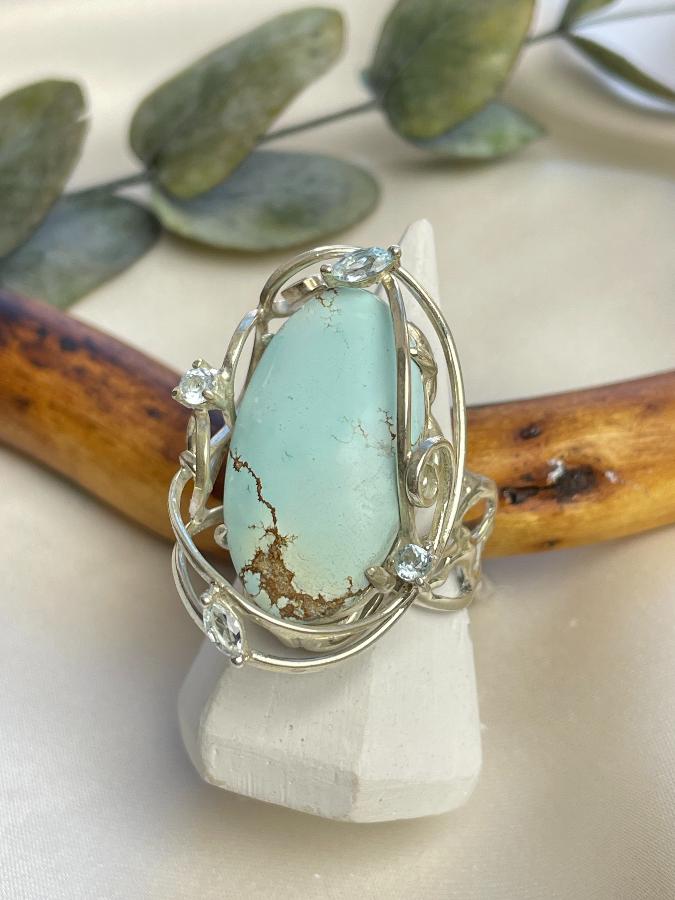 купить Кольцо из серебра с бирюзой и топазом, 19,0 размер , фото 4