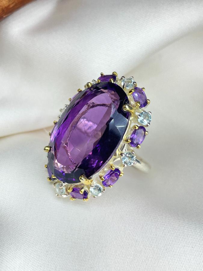 купить Кольцо из серебра с аметистом и топазом,19,5 размер , фото 1