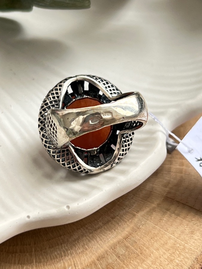 Кольцо из серебра с оранжевым авантюрином, 18,25 размер U-158, фото 5