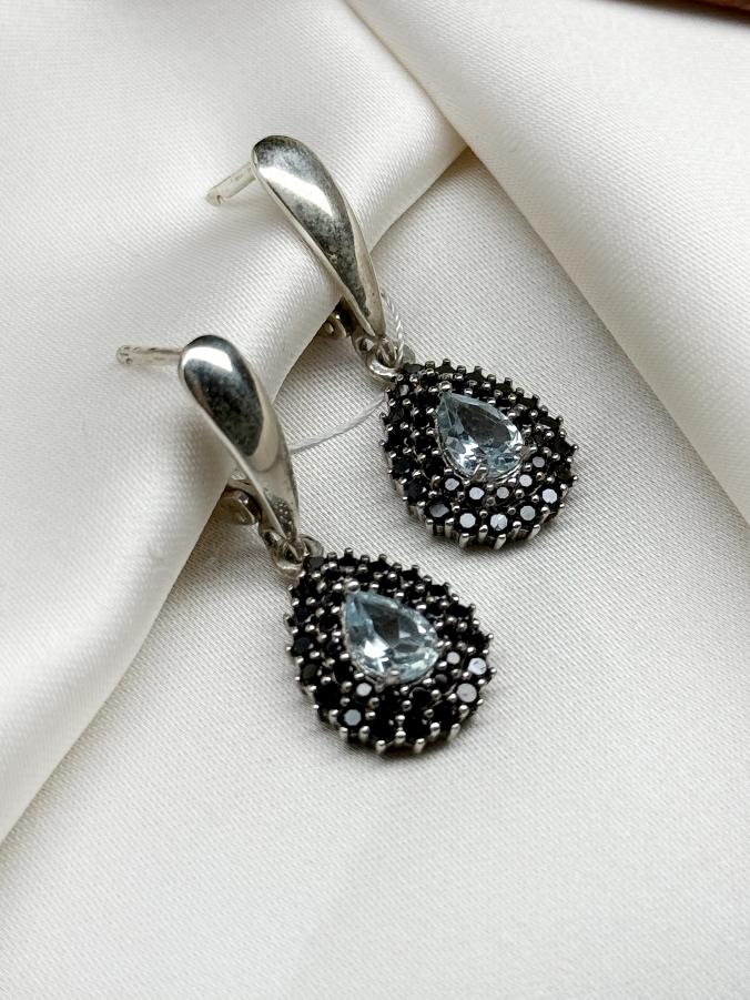 купить Серьги из серебра с топазом и сапфиром (синий корунд) , фото 1