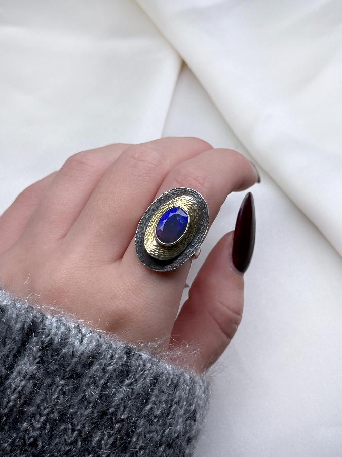 Кольцо из серебра с благородным опалом,16,5 размер  U-3429, фото 6