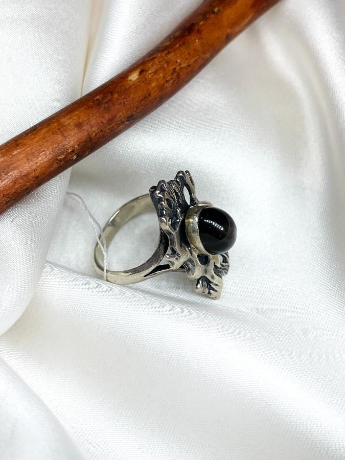 купить Кольцо из серебра с обсидианом,18 размер , фото 3