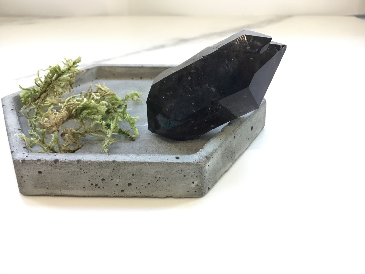 Морион, кристалл двухглавик с кальцитом 5,8 см х 2,4 см х 2,8 см KR-0020, фото 5