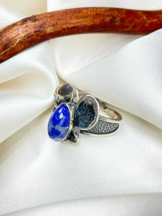 Кольцо из серебра с лазуритом,16 размер U-965, фото 2