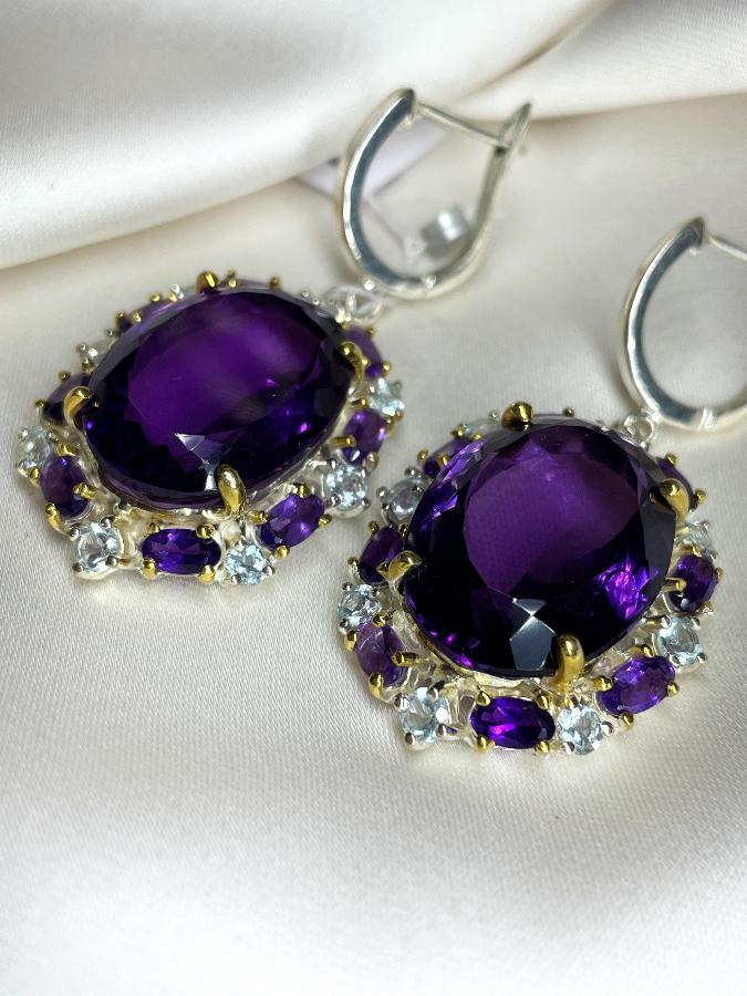 купить Серьги из серебра с аметистом и топазом , фото 2