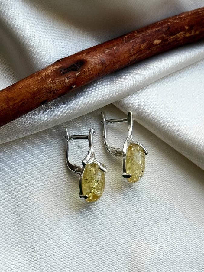 купить Серьги из серебра с желтым янтарем , фото 4