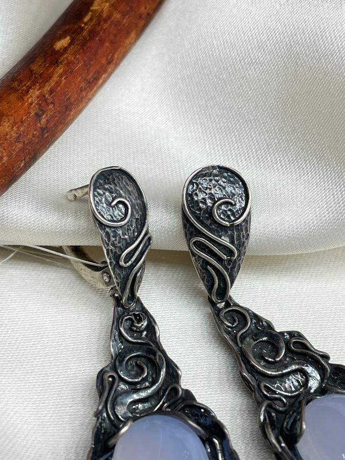 купить Серьги из серебра с сапфирином (голубой халцедон) , фото 3