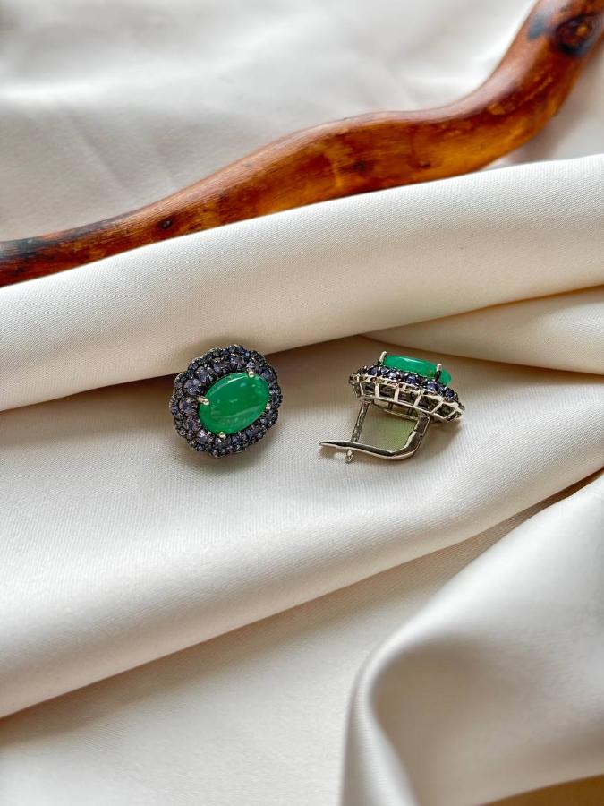 купить Серьги из серебра с хризопразом и танзанитом  , фото 1