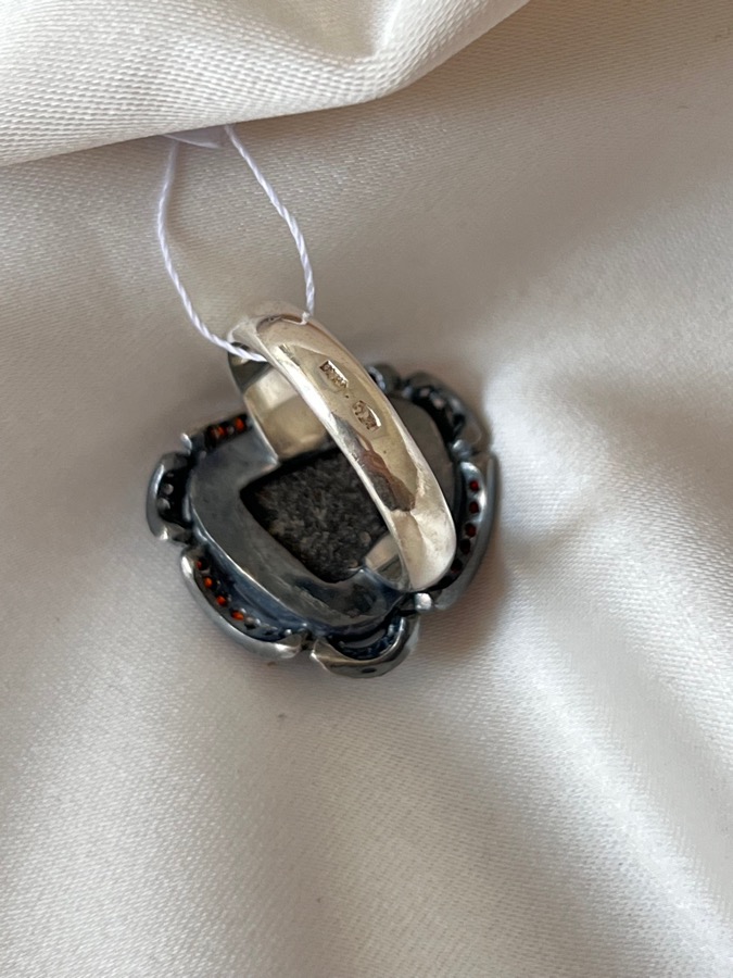 Кольцо из серебра с аммолитом (ископаемый перламутр аммонита), 17 размер U-404, фото 4