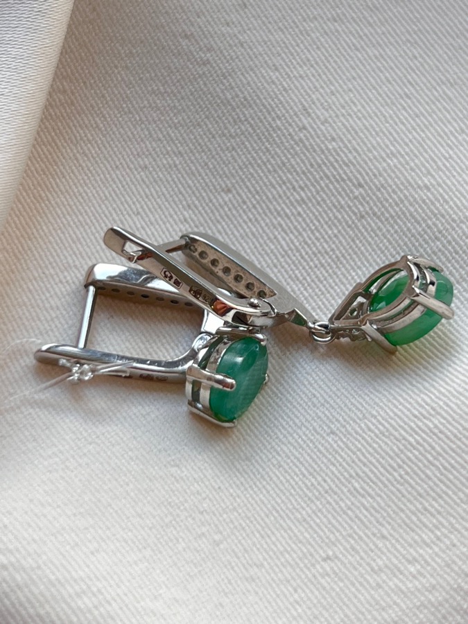 Серьги из серебра с изумрудом (зелёный берилл) в огранке 599144, фото 4