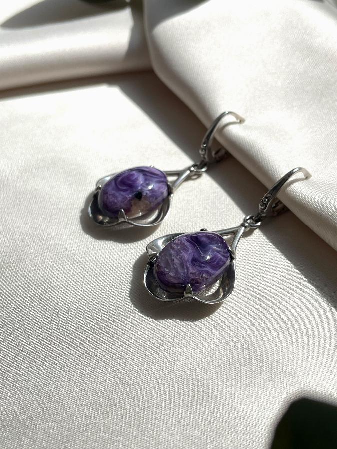 купить Серьги из серебра с чароитом  , фото 1