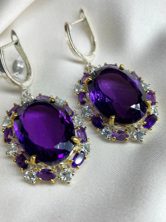 купить Серьги из серебра с аметистом и топазом , фото 3