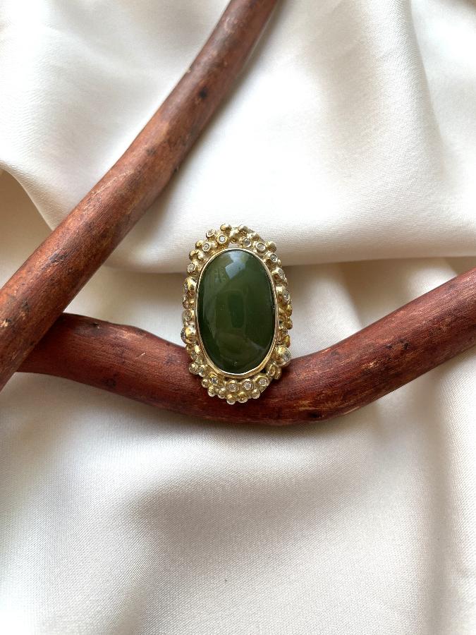 купить Кольцо из серебра с нефритом, 17,5 размер  , фото 3