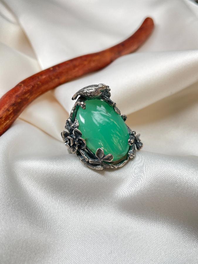 Кольцо из серебра с хризопразом, 18 размер U-1633, фото 3