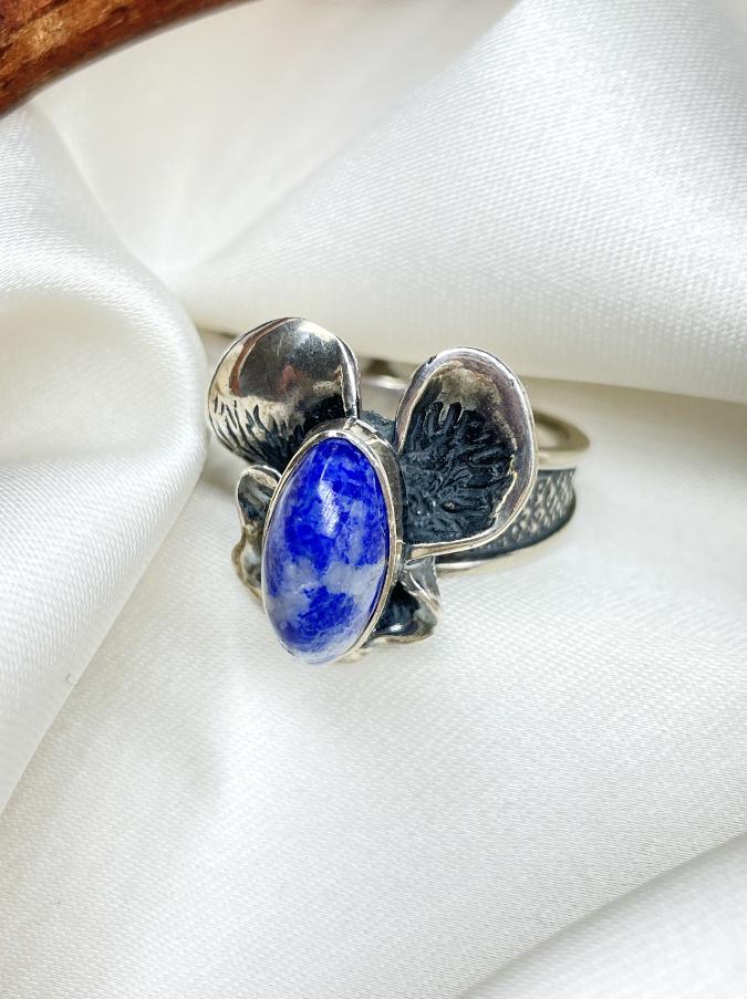 Кольцо из серебра с лазуритом,16 размер U-965, фото 1