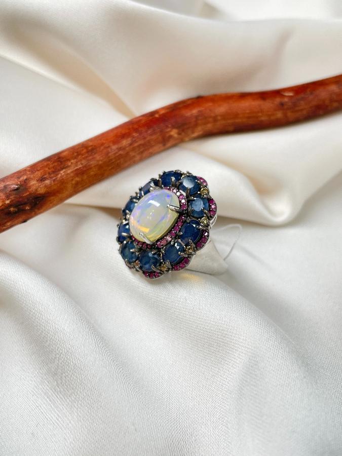 купить Кольцо из серебра с самоцветами,17,5 размер , фото 2