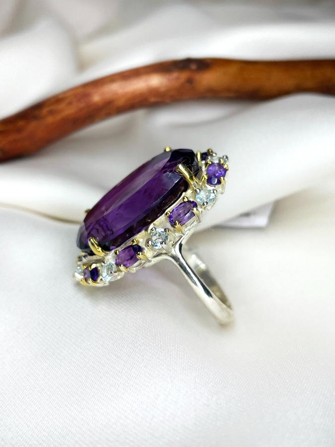 купить Кольцо из серебра с аметистом и топазом,19,5 размер , фото 2