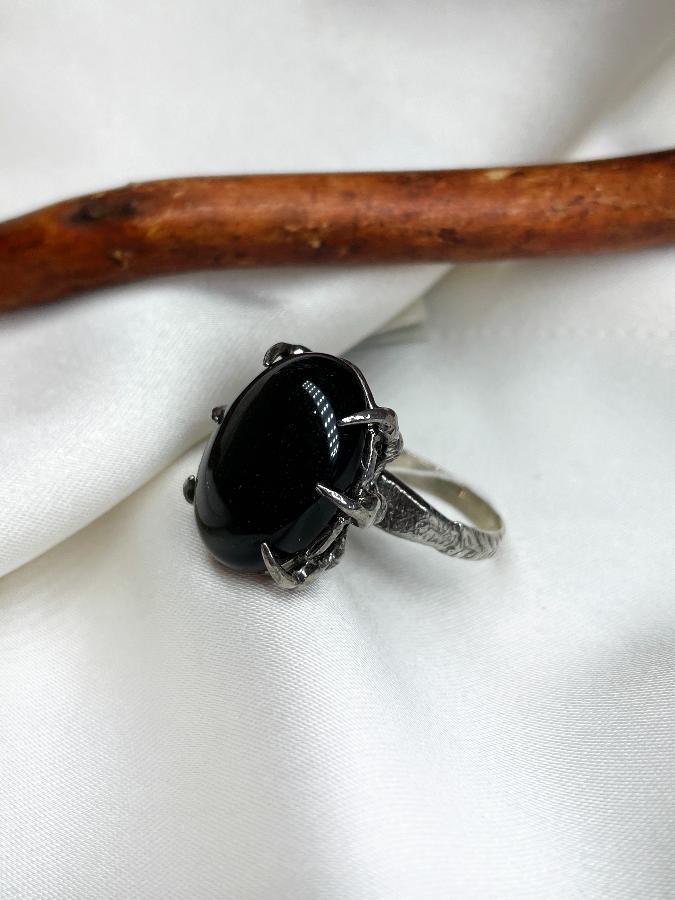 Кольцо из серебра с обсидианом,17,5 размер K-300, фото 2